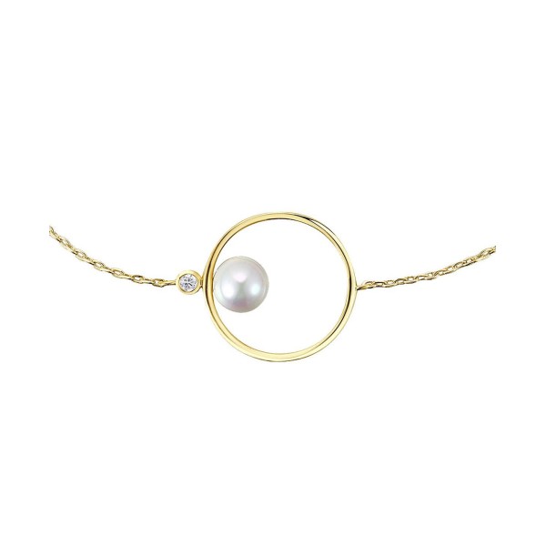 White Pearl Solitaire Asymmetrical Wire Halo Delicate Bracelet