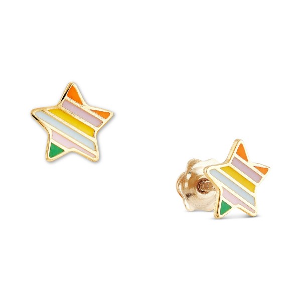 Striped Enamel Star Stud Earrings in 14k Gold