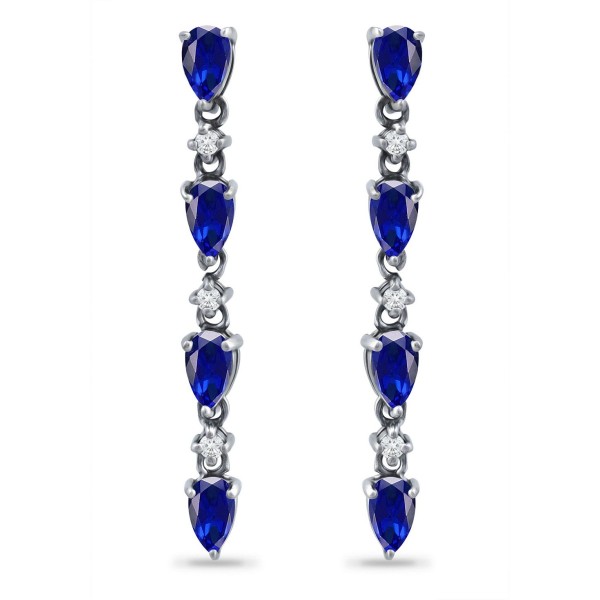 Simulated Blue Sapphire and Cubic Zirconia Linear Drop Earrings