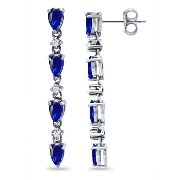 Simulated Blue Sapphire and Cubic Zirconia Linear Drop Earrings